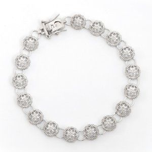 White Gold Rhodium Plated Sterling Silver Diamond 7.8 Inch Designer Bracelet
